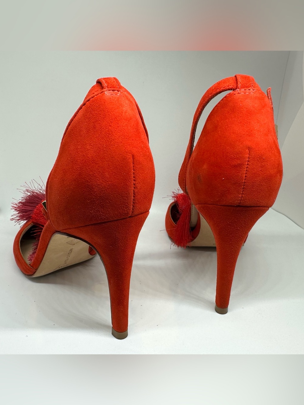 Antonio Melani Camalia Tomato Pure Red Suede Tassel Pointed Slingback Heels 8.5M - Picture 6 of 10